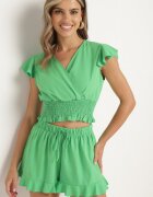  Set Verde Petrecut Top cu elastic în talie Pantaloni scurți cu elastic în talie și volan Nestalie