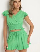  Set Verde Petrecut Top cu elastic în talie Pantaloni scurți cu elastic în talie și volan Nestalie
