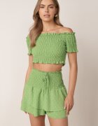  Set Verde Top Stil spaniol și Fustă-Pantaloni scurți cu elastic Quillatta