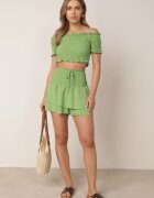  Set Verde Top Stil spaniol și Fustă-Pantaloni scurți cu elastic Quillatta