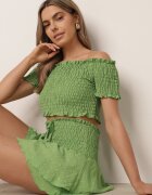  Set Verde Top Stil spaniol și Fustă-Pantaloni scurți cu elastic Quillatta