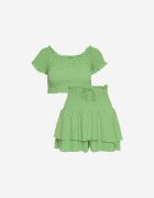  Set Verde Top Stil spaniol și Fustă-Pantaloni scurți cu elastic Quillatta