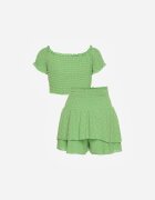  Set Verde Top Stil spaniol și Fustă-Pantaloni scurți cu elastic Quillatta