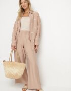  Set viscoză bej închis cu cămașă cu broderie și pantaloni largi Thannora