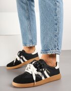 shosho Sneakers Negru-Bej în Stil de Tenisi Clasici cu Șireturi Suplimentare Valiena