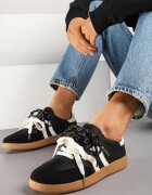 shosho Sneakers Negru-Bej în Stil de Tenisi Clasici cu Șireturi Suplimentare Valiena
