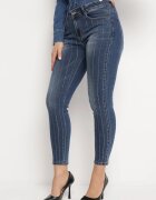 sixte jeans Blugi bleumarin regular cu talie înaltă decorate cu zirconii și rupturi Lofia