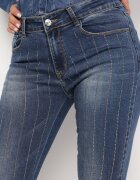 sixte jeans Blugi bleumarin regular cu talie înaltă decorate cu zirconii și rupturi Lofia