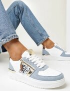 Sneakers Alb-Albastre cu Inserție Metalică și Fermoar Linoa
