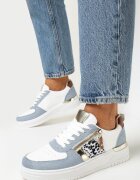 Sneakers Alb-Albastre cu Inserție Metalică și Fermoar Linoa