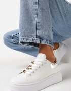  Sneakers Alb-Argintii cu Talpă Groasă și Inserție Metalică Staneva