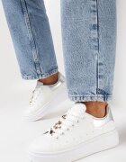  Sneakers Alb-Argintii cu Talpă Groasă și Inserție Metalică Staneva