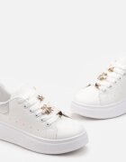  Sneakers Alb-Argintii cu Talpă Groasă și Inserție Metalică Staneva