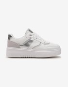  Sneakers Alb-Argintii cu Talpă Groasă și Inserții Brocate Qmalthea
