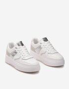  Sneakers Alb-Argintii cu Talpă Groasă și Inserții Brocate Qmalthea