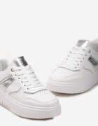  Sneakers Alb-Argintii cu Talpă Groasă și Inserții Brocate Qmalthea