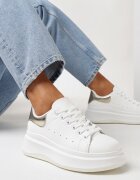  Sneakers Alb-Aurii cu Perforație Delicată și Ursuleț de cauciuc la Șireturi Zephra
