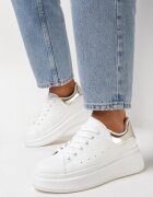  Sneakers Alb-Aurii cu Perforație Delicată și Ursuleț de cauciuc la Șireturi Zephra