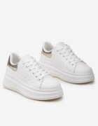  Sneakers Alb-Aurii cu Perforație Delicată și Ursuleț de cauciuc la Șireturi Zephra