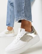 Sneakers alb-aurii cu șireturi cu talpă plată și inserții cu sclipici Dezia