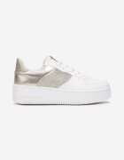  Sneakers alb-aurii cu șireturi cu talpă plată și inserții cu sclipici Dezia