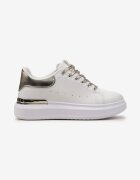  Sneakers Alb-Aurii pe Platformă cu Inserție Metalică și Șireturi cu Sclipici Wuriana