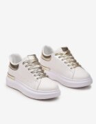  Sneakers Alb-Aurii pe Platformă cu Inserție Metalică și Șireturi cu Sclipici Wuriana