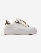  Sneakers Alb-Auriu cu Decorație Metalică cu Zirconii la Șireturi Awenttes