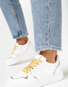  Sneakers Alb-Auriu cu Inserții Strălucitoare și Șireturi Decorative Horustia