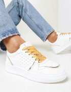  Sneakers Alb-Auriu cu Inserții Strălucitoare și Șireturi Decorative Horustia
