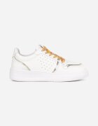  Sneakers Alb-Auriu cu Inserții Strălucitoare și Șireturi Decorative Horustia