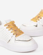  Sneakers Alb-Auriu cu Inserții Strălucitoare și Șireturi Decorative Horustia