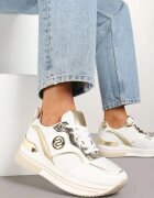  Sneakers Alb-Auriu cu Talpă Groasă cu Inserții Metalice Gonnith