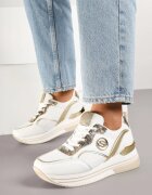  Sneakers Alb-Auriu cu Talpă Groasă cu Inserții Metalice Gonnith