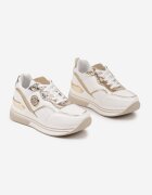 Sneakers Alb-Auriu cu Talpă Groasă cu Inserții Metalice Gonnith