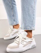  Sneakers Alb-Bej cu Șireturi Decorative Sirixa