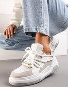 Sneakers Alb-Bej cu Șireturi Decorative Sirixa