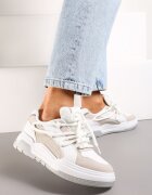  Sneakers Alb-Bej cu Șireturi Decorative Sirixa