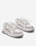  Sneakers Alb-Bej cu Șireturi Decorative Sirixa