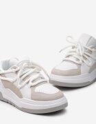  Sneakers Alb-Bej cu Șireturi Decorative Sirixa