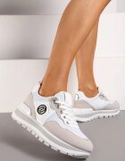  Sneakers Alb-Bej din Imitație de Piele cu Șireturi și Aplicație Obinaria