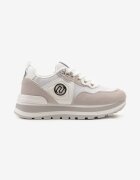  Sneakers Alb-Bej din Imitație de Piele cu Șireturi și Aplicație Obinaria