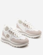  Sneakers Alb-Bej din Imitație de Piele cu Șireturi și Aplicație Obinaria