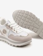  Sneakers Alb-Bej din Imitație de Piele cu Șireturi și Aplicație Obinaria
