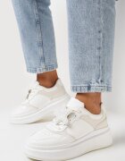  Sneakers Alb-Bej pe Platformă cu Stea Detașabilă pe Șireturi Olrua