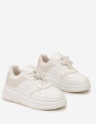  Sneakers Alb-Bej pe Platformă cu Stea Detașabilă pe Șireturi Olrua