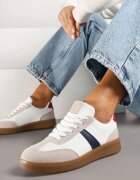  Sneakers Alb-Bleumarin în Stil Tenis Cu Bandă Elhanis