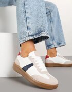  Sneakers Alb-Bleumarin în Stil Tenis Cu Bandă Elhanis