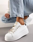  Sneakers Alb-Negru cu Platformă și Aplicații Bijuterii Detașabile pe Șireturi Nasuumi