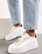  Sneakers Alb-Negru cu Platformă și Aplicații Bijuterii Detașabile pe Șireturi Nasuumi